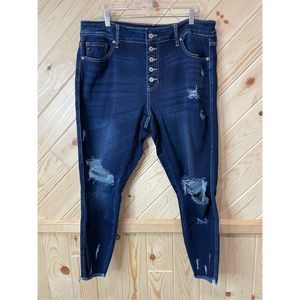 KanCan Womens Distressed Skinny Jeans Button Fly Stretch Dark Wash Blue Size 16